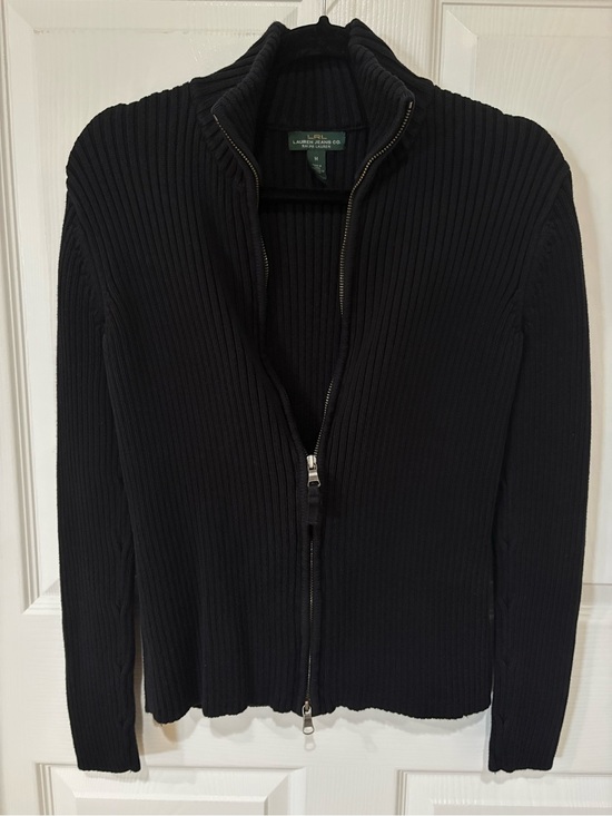 Lauren Ralph Lauren Sweaters - Lauren Ralph Lauren Ribbed Zip-Up Sweater Jacket Women’s Size M Black Classic